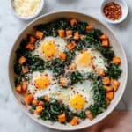 Sweet Potato Breakfast Hash with Kale, Eggs, and Parmesan Recipe