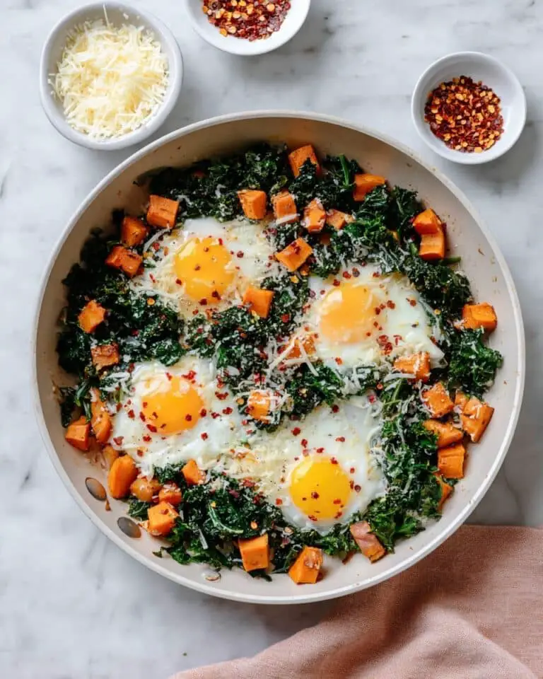 Sweet Potato Breakfast Hash with Kale, Eggs, and Parmesan Recipe