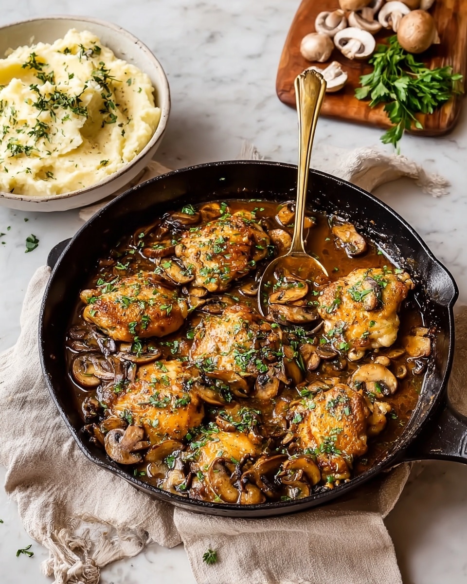 Skillet Chicken Th thighs with Mushroom Gravy Recipe