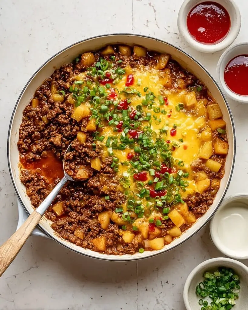 Ground Beef and Potatoes Skillet with Cheddar and Green Onions Recipe