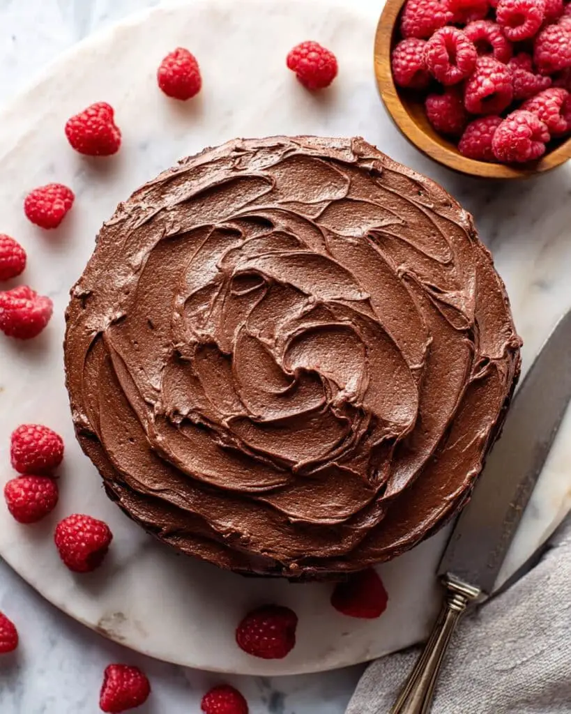 Chocolate Yogurt Cake with Cocoa Frosting and Fresh Berries Recipe