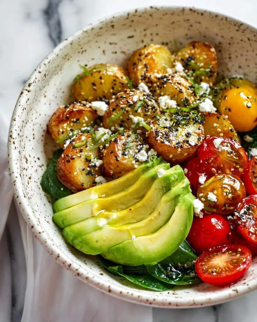 Savory Breakfast Bowl with Spinach, Tomatoes, and Everything Bagel Potatoes Recipe