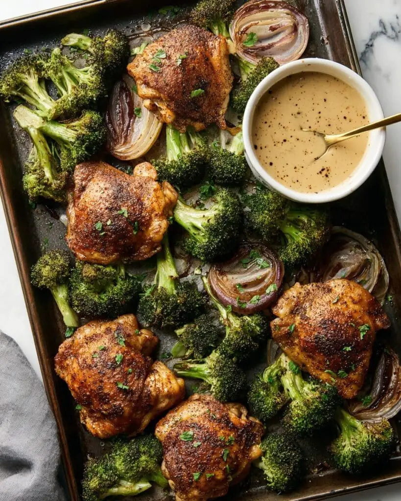 Sheet Pan Chicken Thighs with Broccoli and Honey-Mustard Sauce Recipe