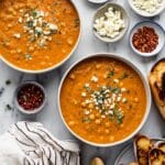 Roasted Red Pepper Soup with Chickpeas & Orzo Recipe