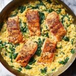 One Skillet Salmon with Lemon Orzo Recipe