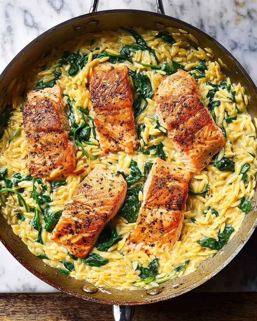 One Skillet Salmon with Lemon Orzo Recipe