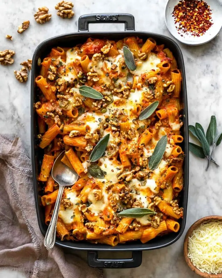 Pumpkin Tomato Pasta Bake with Walnuts and Sage Recipe