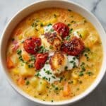 Sun Dried Tomato Corn Chowder with Goat Cheese Croutons Recipe